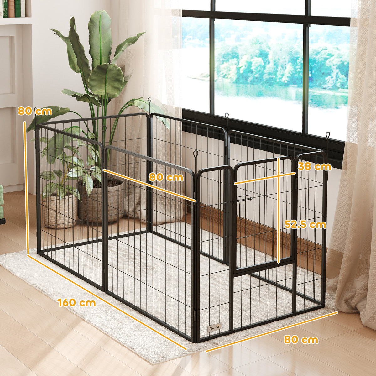 80cm High 6-Panel Dog Playpen with Lockable Door - Grey