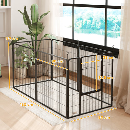 80cm High 6-Panel Dog Playpen with Lockable Door - Grey