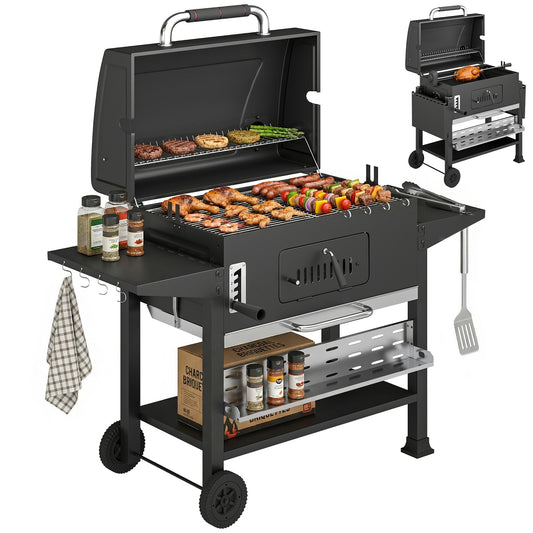 Charcoal BBQ Grill with Electric Rotisserie Kit, Barbecue Grill