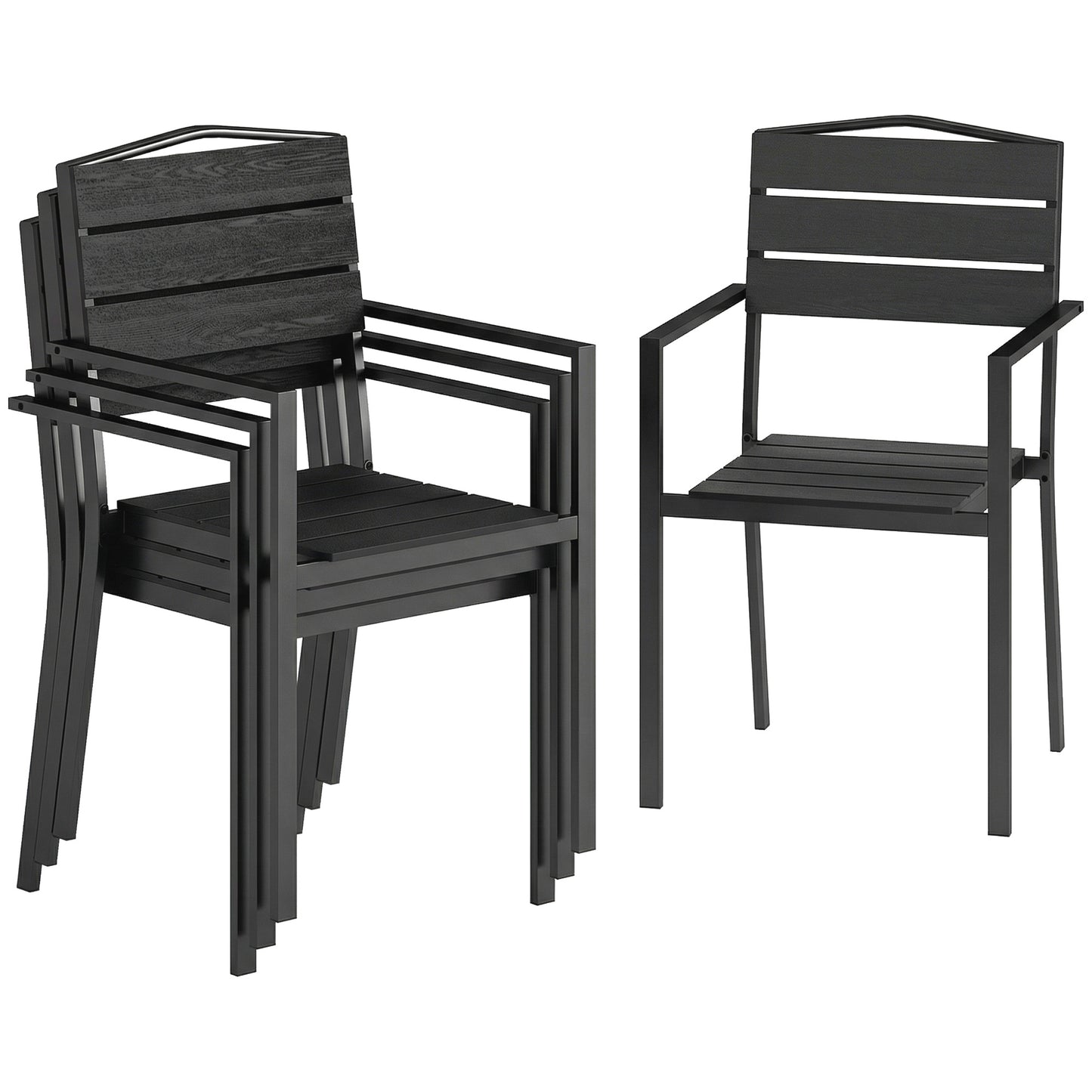 Garden Chairs Set of 4, Garden Dining Chairs, HDPE Seat, Black