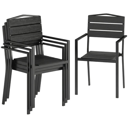 Garden Chairs Set of 4, Garden Dining Chairs, HDPE Seat, Black