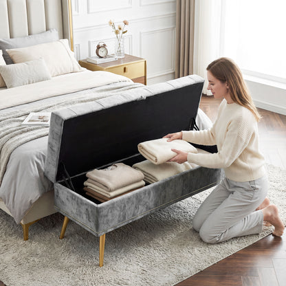 Storage Ottoman, Chenille Ottoman Storage Box, Grey