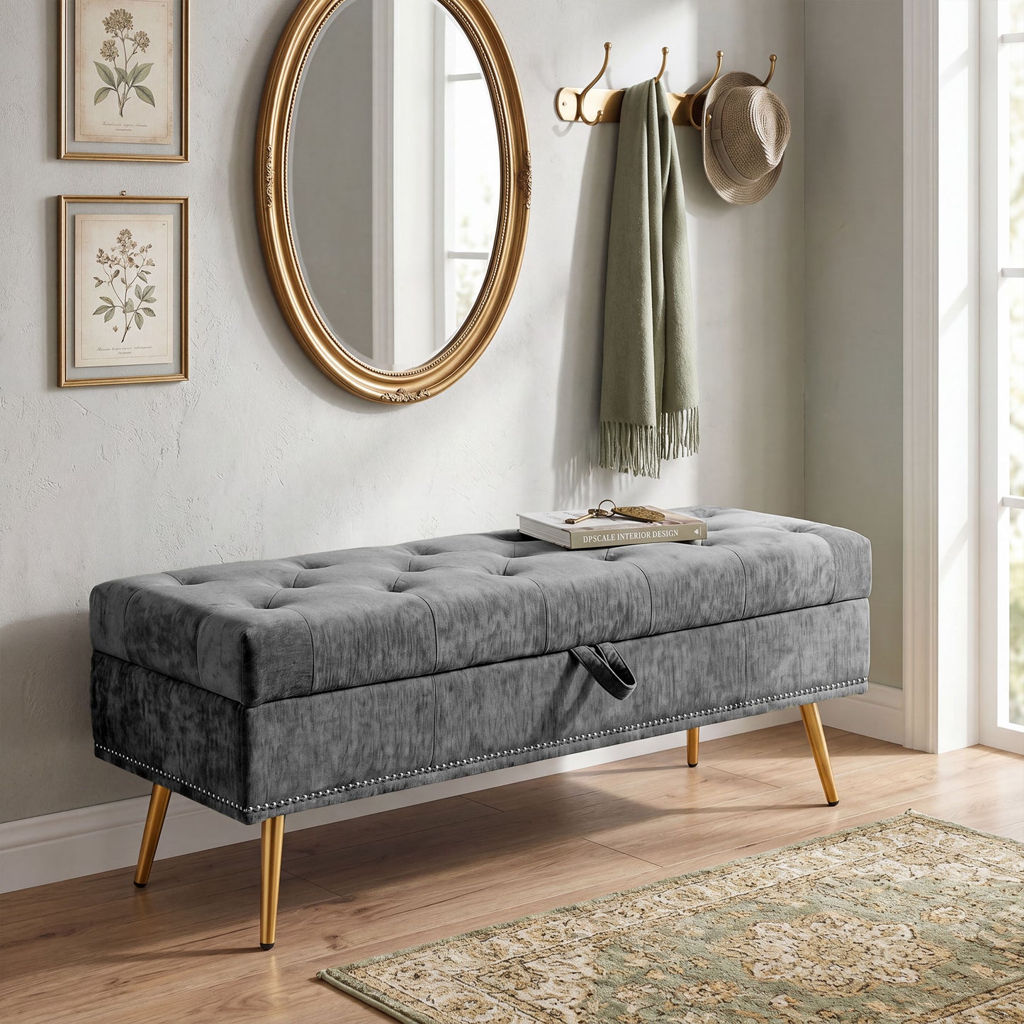 Storage Ottoman, Chenille Ottoman Storage Box, Grey