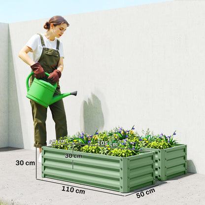 Set of 2 Raised Garden Bed, Outdoor Planter Box with Galvanised Steel Frame for Growing Vegetables, Flowers and Herbs, 110 x 50 x 30 cm, Light Green