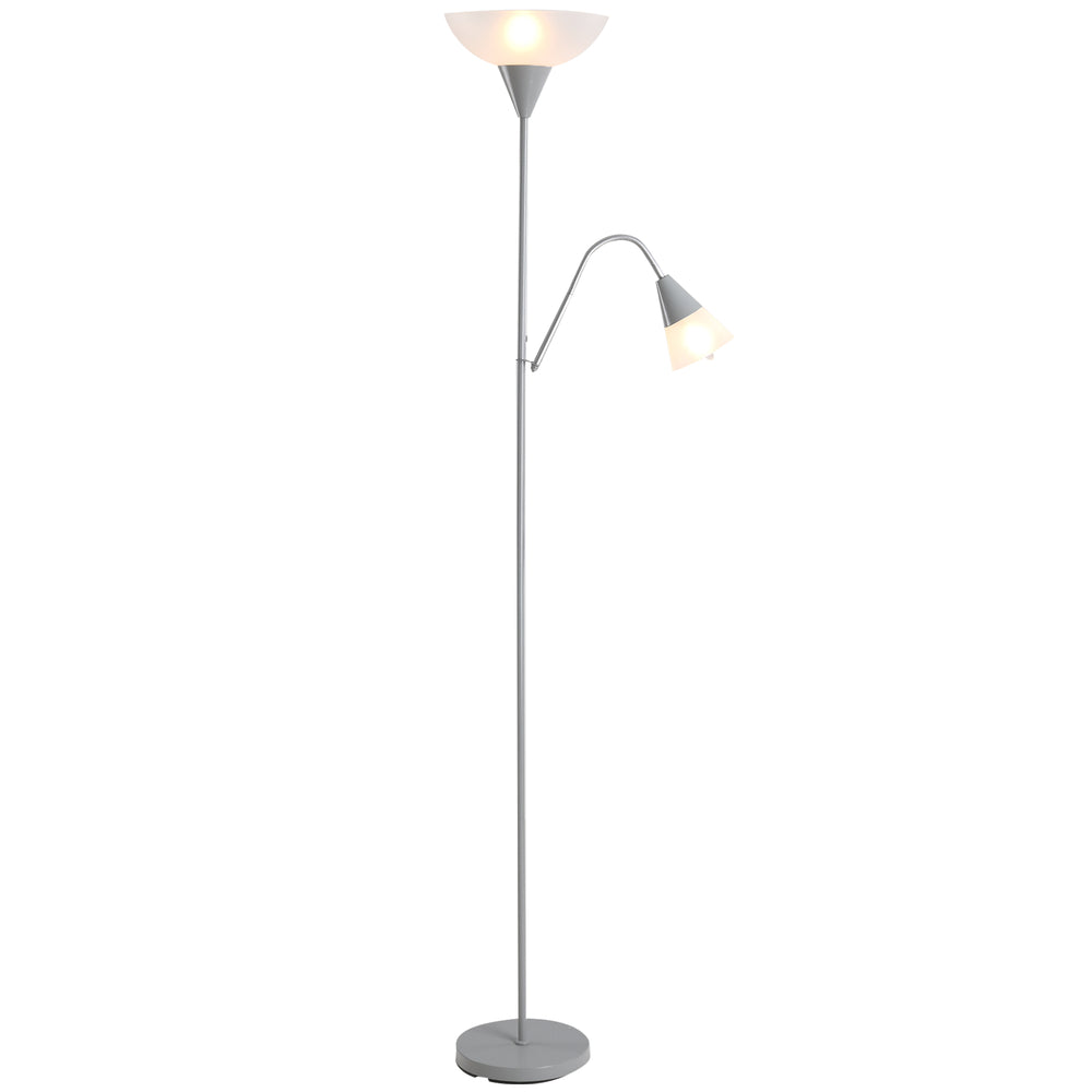 Modern Floor Reading Lamp 2 Adjustable Heads Steel Base Living Room Bedroom Office, 179.5cm