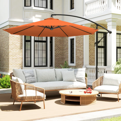 3 m Cantilever Parasol with Cross Base, Offset Outdoor Umbrella with Crank Handle, Hanging Sun Shade, Orange