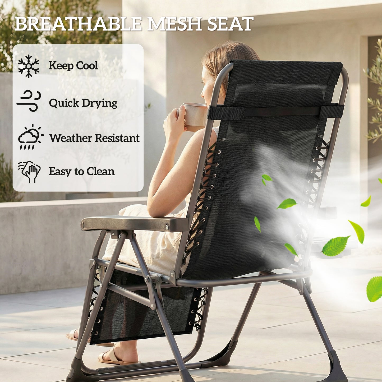 Zero Gravity Chairs Set of 2 with Cup Holder, Headrest, Black