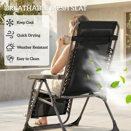 Zero Gravity Chairs Set of 2 with Cup Holder, Headrest, Black
