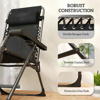 Zero Gravity Chairs Set of 2 with Cup Holder, Headrest, Black