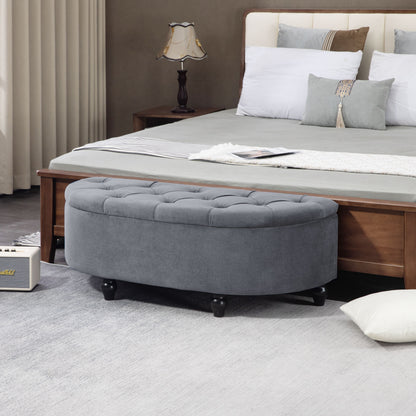 Semi-Circle Storage Ottoman Bench Tufted Upholstered Grey