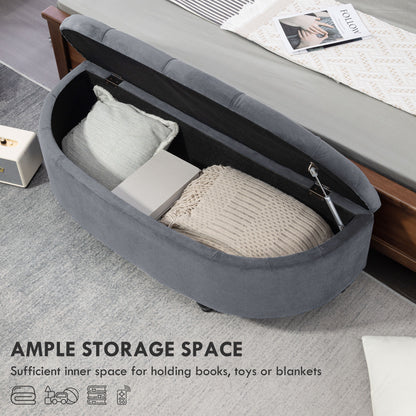 Semi-Circle Storage Ottoman Bench Tufted Upholstered Grey
