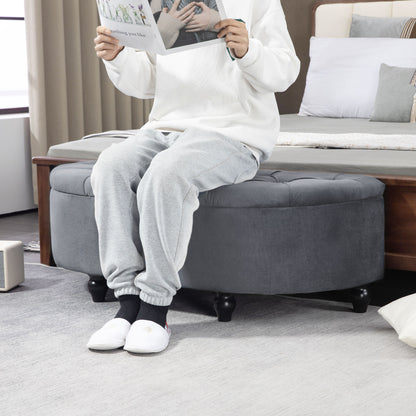 Semi-Circle Storage Ottoman Bench Tufted Upholstered Grey