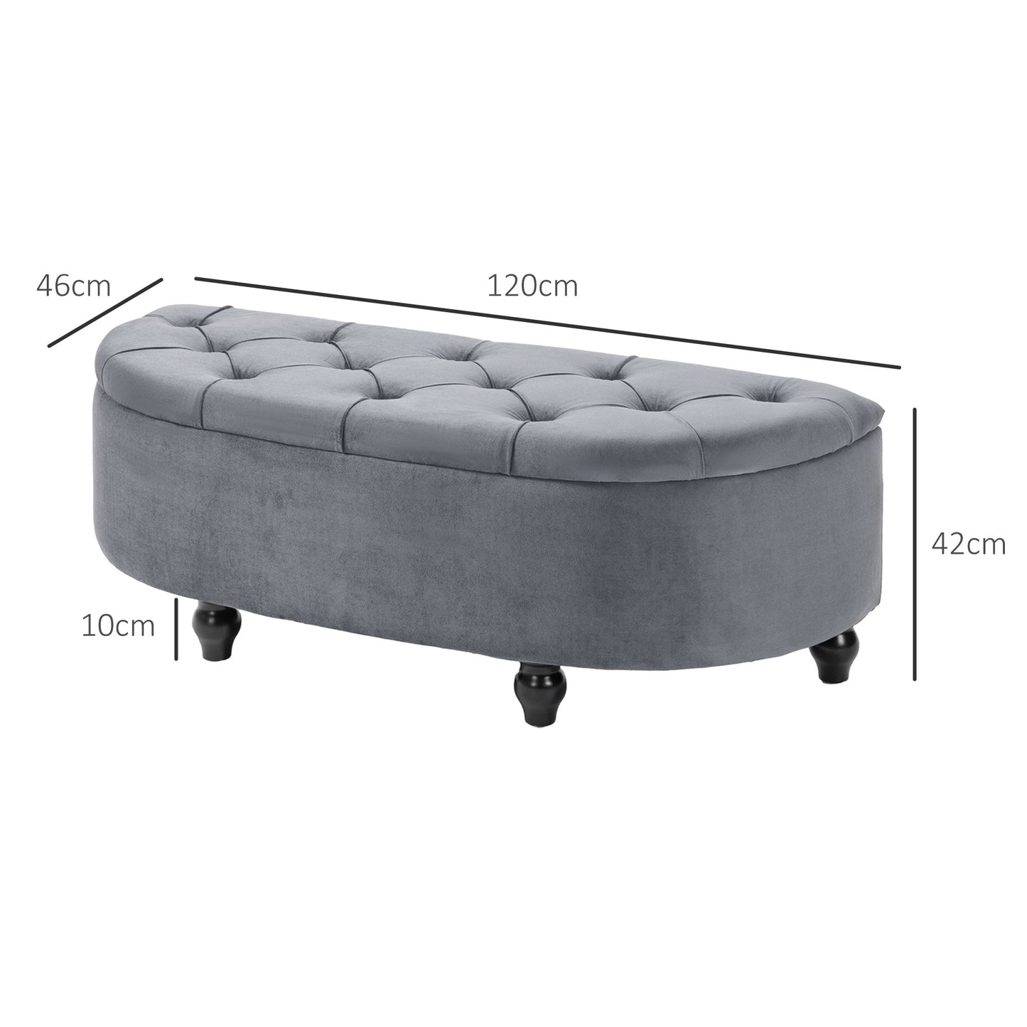 Semi-Circle Storage Ottoman Bench Tufted Upholstered Grey