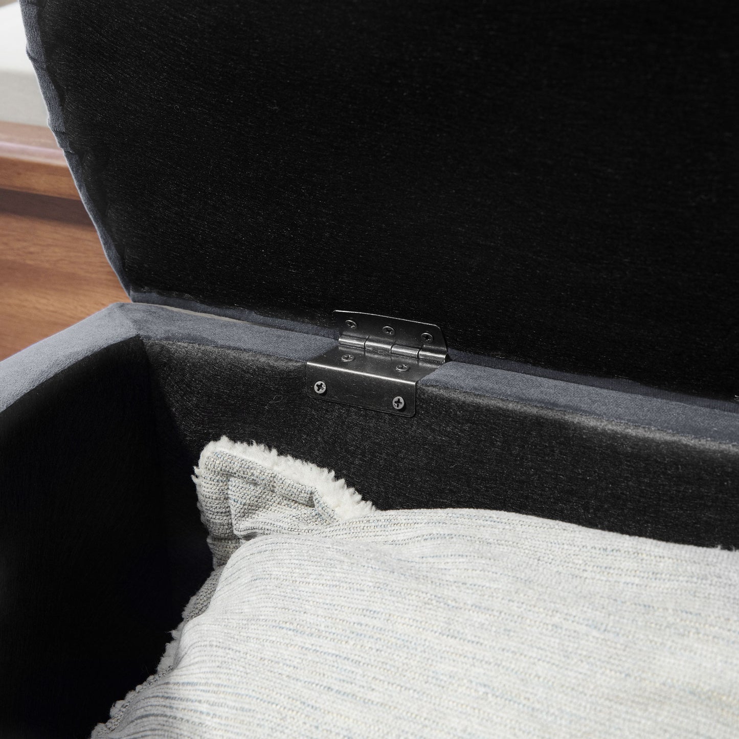 Semi-Circle Storage Ottoman Bench Tufted Upholstered Grey