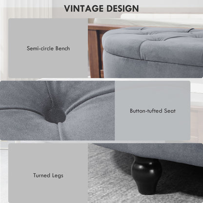 Semi-Circle Storage Ottoman Bench Tufted Upholstered Grey