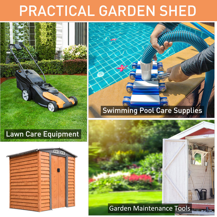 6 x 5 ft Garden Storage Shed Apex Store for Gardening Tool with Foundation and Ventilation, Brown