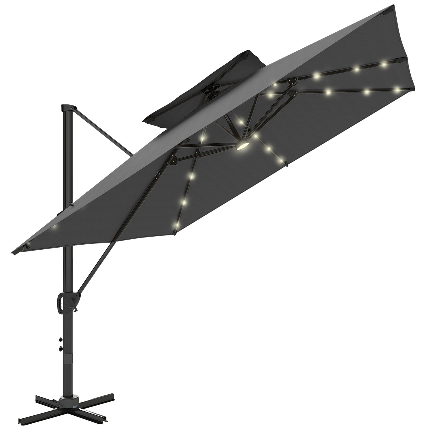 3.5m Aluminium Cantilever Parasol w/ LED Lights Crank Tilt UV50+ Black