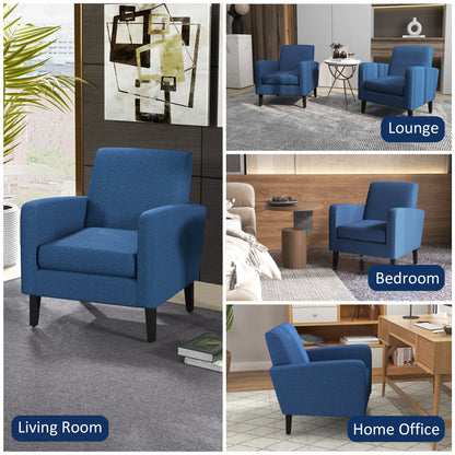 Modern Armchair Accent Chair with Rubber Wood Legs for Bedroom Blue