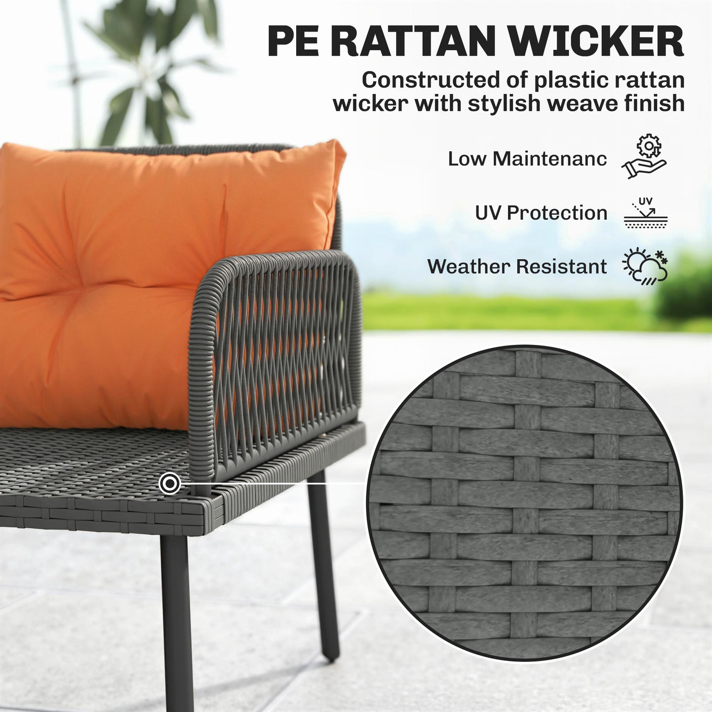 Sectional Outdoor Furniture with Glass Top Table, Orange