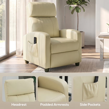Recliner Sofa Chair PU Leather Massage Armcair w/ Remote, Cream White