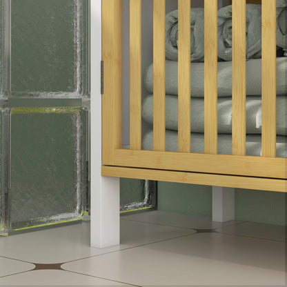 Under Sink Bathroom Cabinet, Bamboo Sink Storage Cabinet Slat Doors