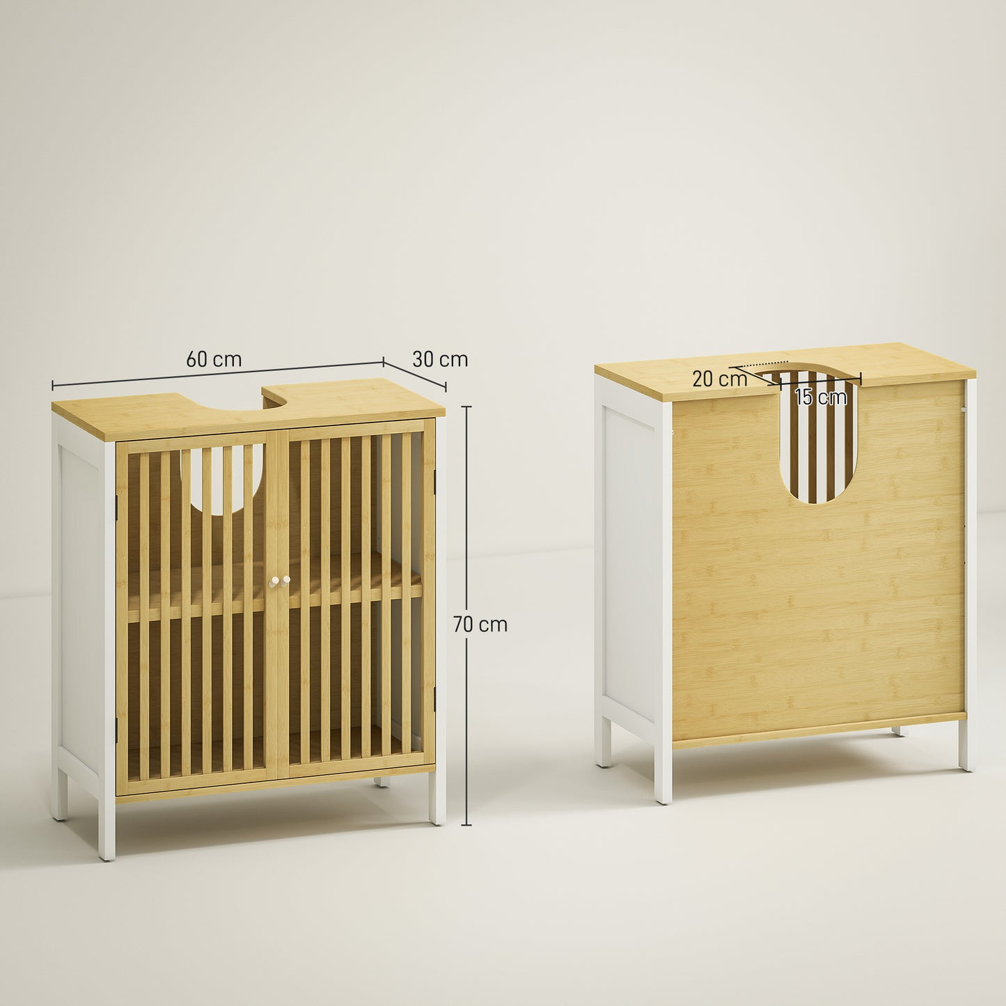 Under Sink Bathroom Cabinet, Bamboo Sink Storage Cabinet Slat Doors