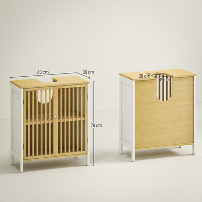 Under Sink Bathroom Cabinet, Bamboo Sink Storage Cabinet Slat Doors