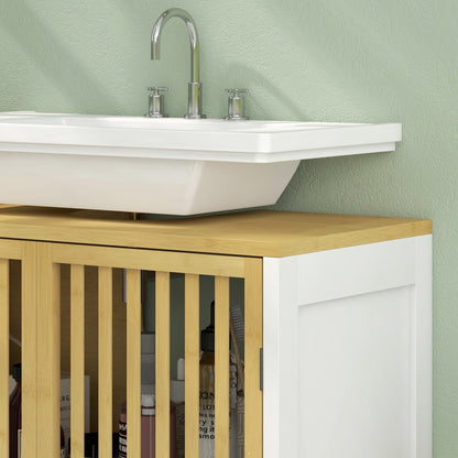 Under Sink Bathroom Cabinet, Bamboo Sink Storage Cabinet Slat Doors
