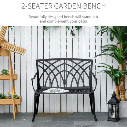 2-Seater Cast Aluminium Garden Bench Loveseat Ergonomic Armrest