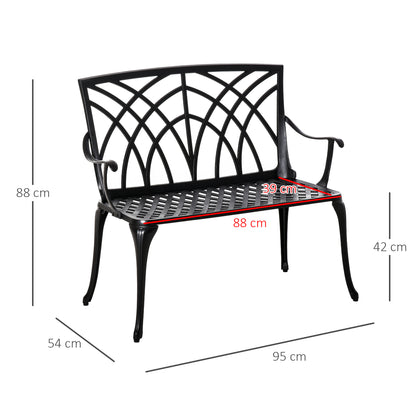 2-Seater Cast Aluminium Garden Bench Loveseat Ergonomic Armrest