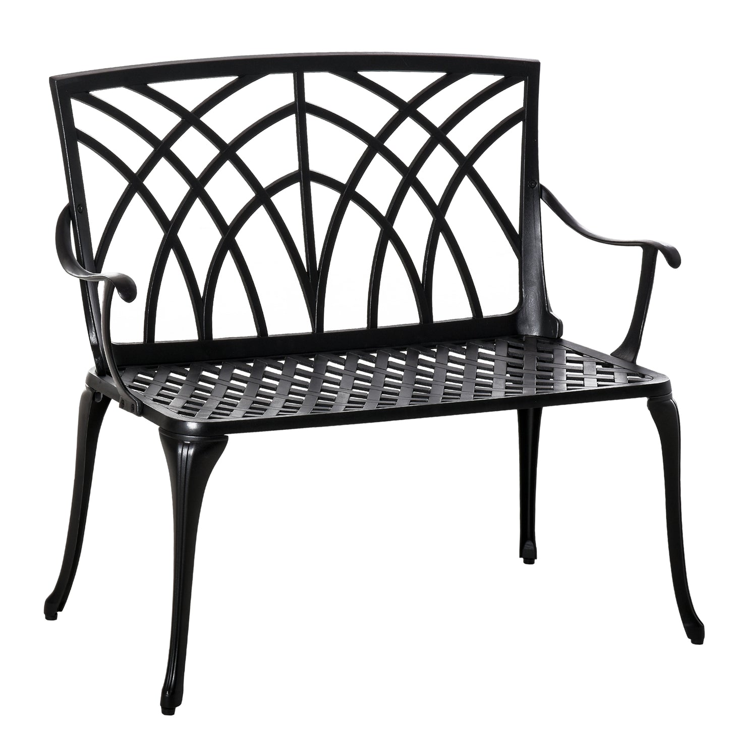 2-Seater Cast Aluminium Garden Bench Loveseat Ergonomic Armrest