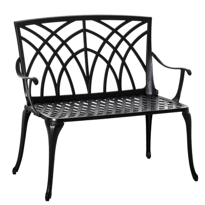 2-Seater Cast Aluminium Garden Bench Loveseat Ergonomic Armrest