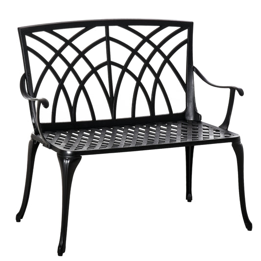 2-Seater Cast Aluminium Garden Bench Loveseat Ergonomic Armrest