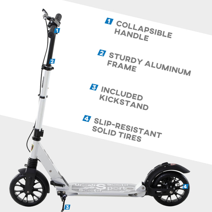 Adult Teens Kick Scooter Fold Adjust 14+ w/ Rear Wheel&Hand Brake Silver