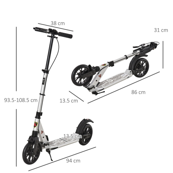 Adult Teens Kick Scooter Fold Adjust 14+ w/ Rear Wheel&Hand Brake Silver