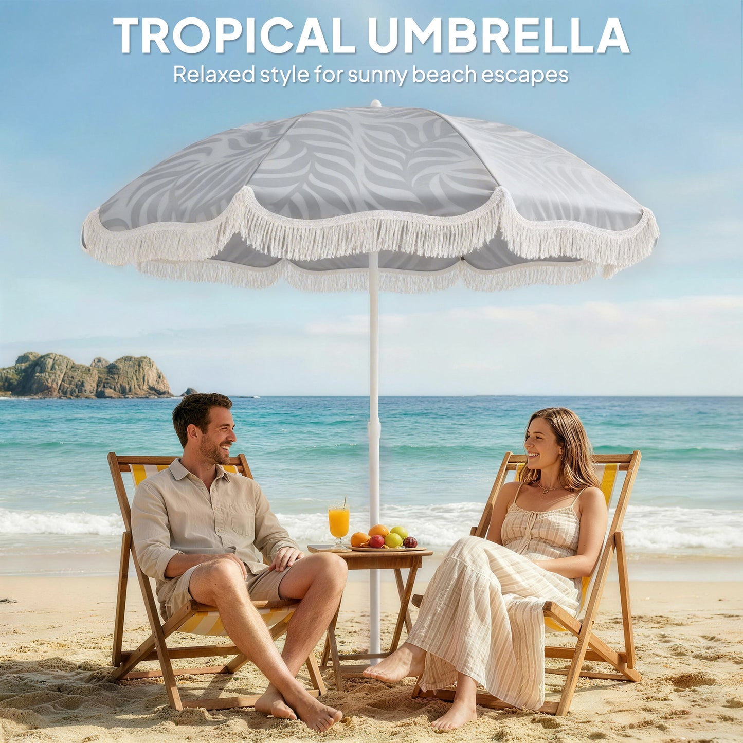 1.8 m Beach Umbrella Parasol with Sand Anchor, 30 Tilt, Light Grey