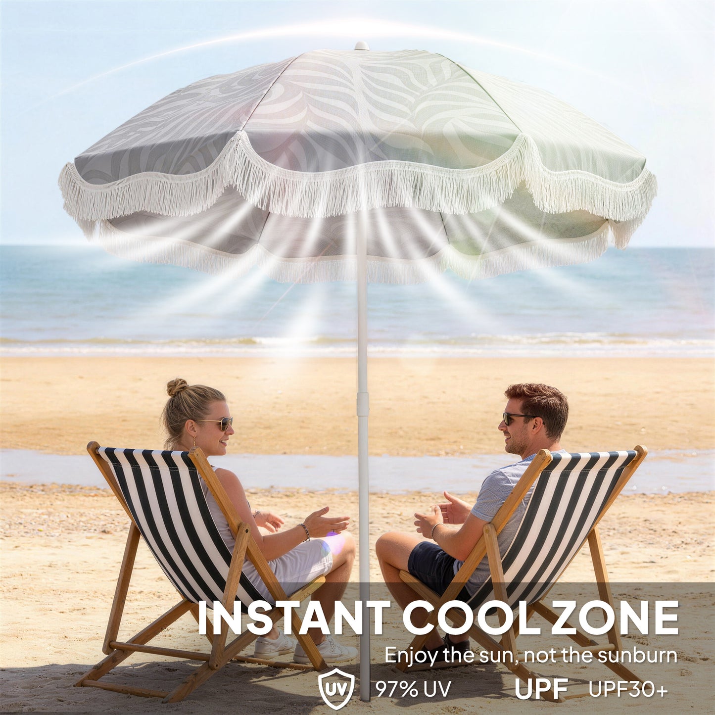 1.8 m Beach Umbrella Parasol with Sand Anchor, 30 Tilt, Light Grey
