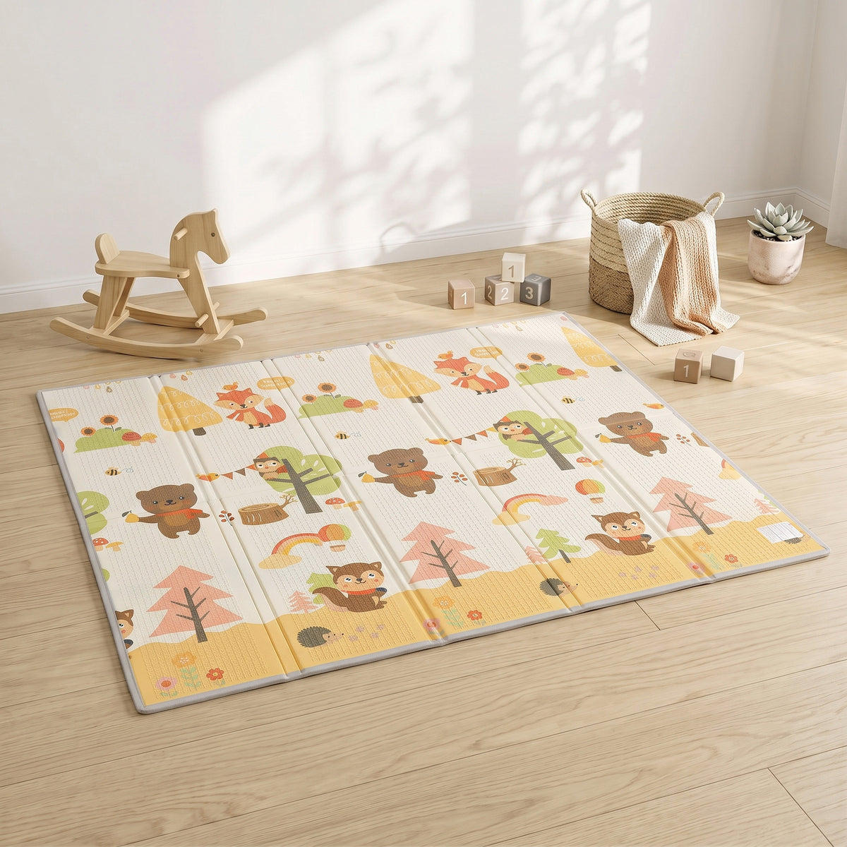 2m x 1.8m Reversible Folding Baby Play Mat with Storage Bag - Tree & Forest