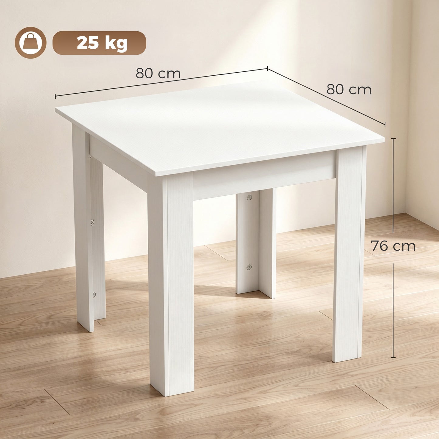Square Dining Table, Kitchen Table with White Wood Effect