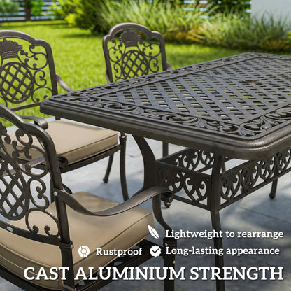 Outdoor Dining Set with Cushions, Parasol Hole, Bronze Tone