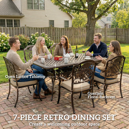 Outdoor Dining Set with Cushions, Parasol Hole, Bronze Tone