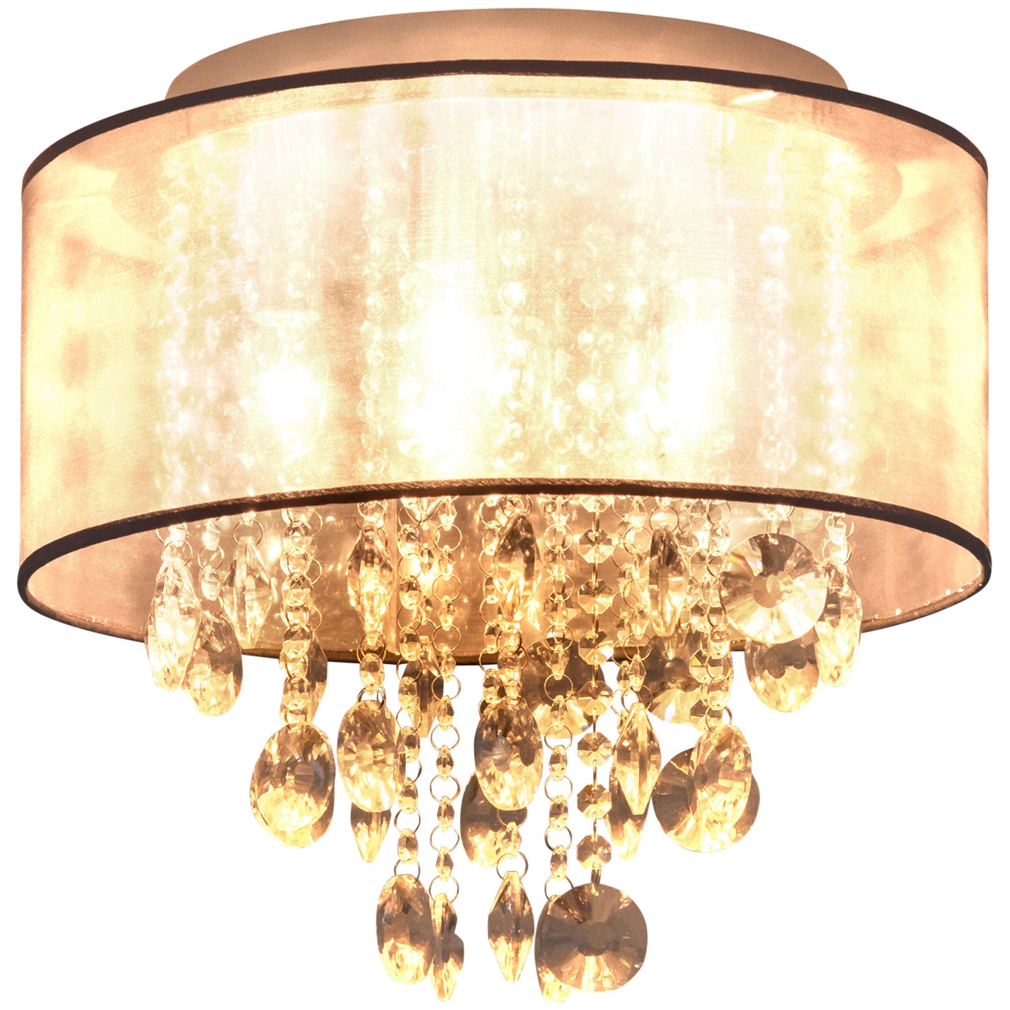 Modern Crystal Chandelier Flush Mount Ceiling Light for Bedroom, 40cm