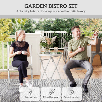 3 Pieces Outdoor Bistro Set, Glass Top Table and Chairs, White