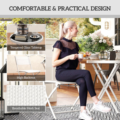 3 Pieces Outdoor Bistro Set, Glass Top Table and Chairs, White