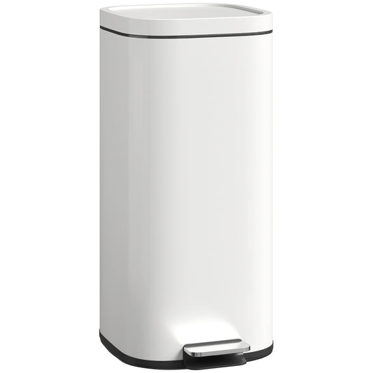 30L Kitchen Bin, Pedal Bin with Lid, Removable Inner Bucket, Cream