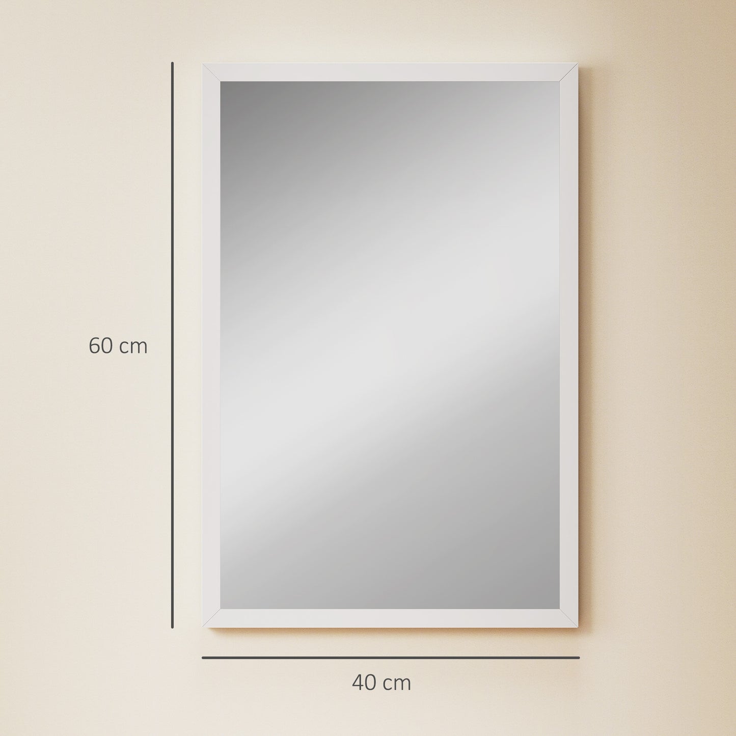 Decorative Rectangular Wall Mirror, 60 x 40 cm Wall-Mounted Bathroom Mirror for Living Room, Bedroom, Hallway, White