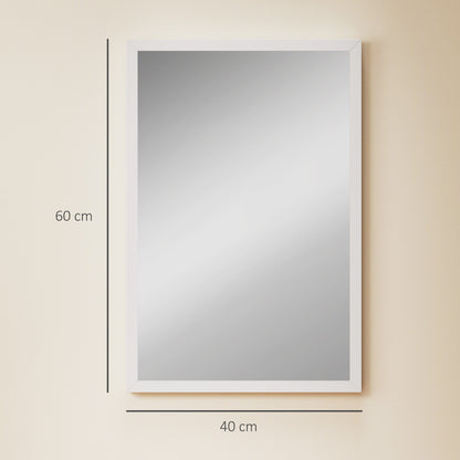 Decorative Rectangular Wall Mirror, 60 x 40 cm Wall-Mounted Bathroom Mirror for Living Room, Bedroom, Hallway, White
