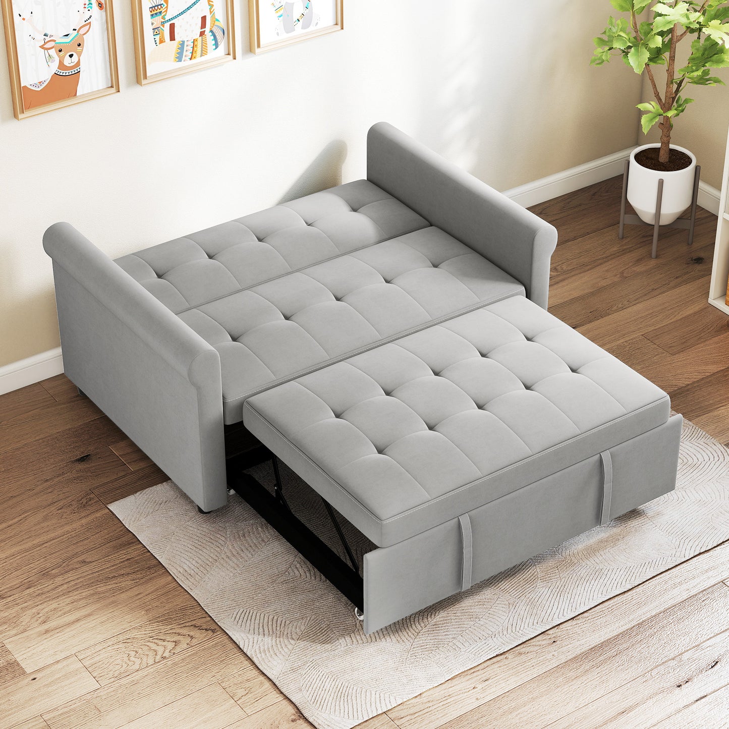 Convertible Pull Out Sleeper Sofa Bed Settee for Living Room, Grey