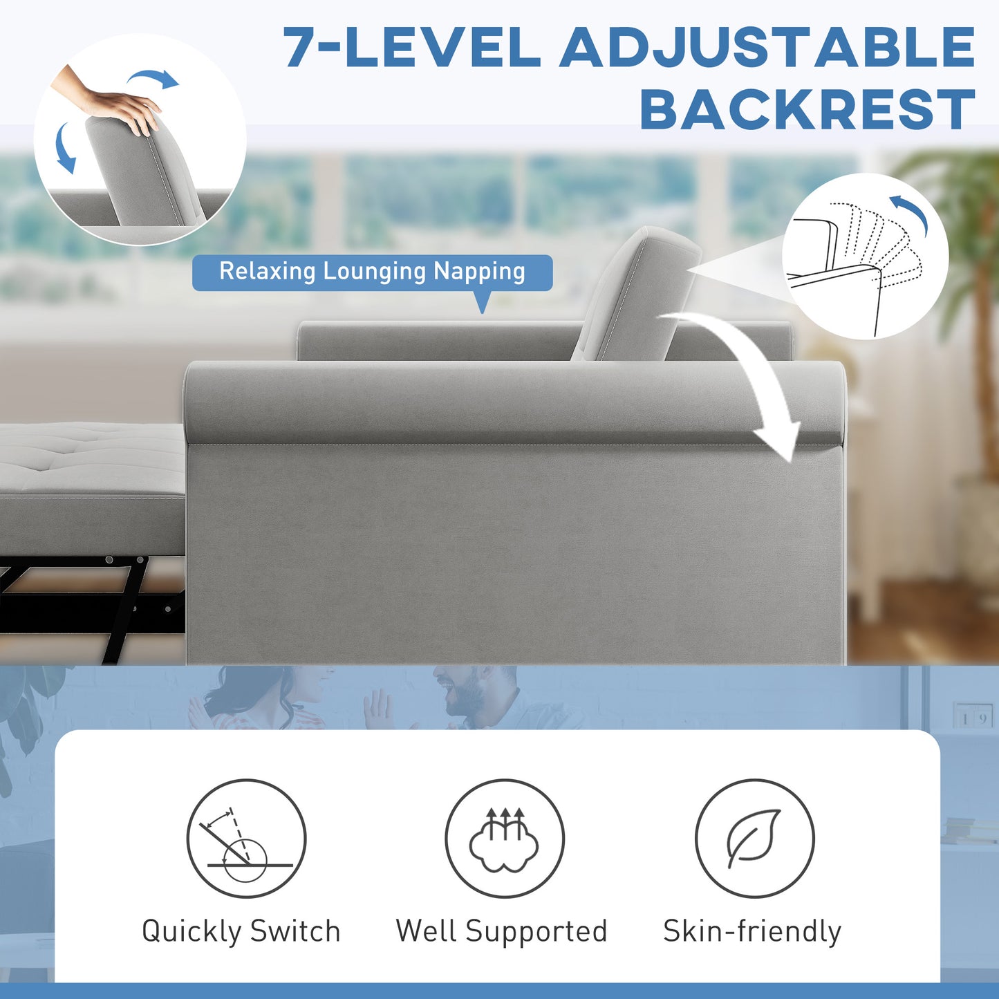 Convertible Pull Out Sleeper Sofa Bed Settee for Living Room, Grey