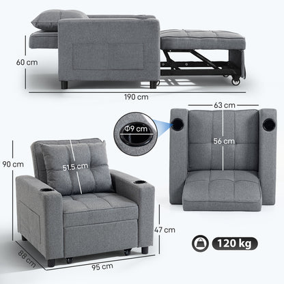3-in-1 Sofa Bed, Convertible Sleeper Chair with Adjustable Backrest